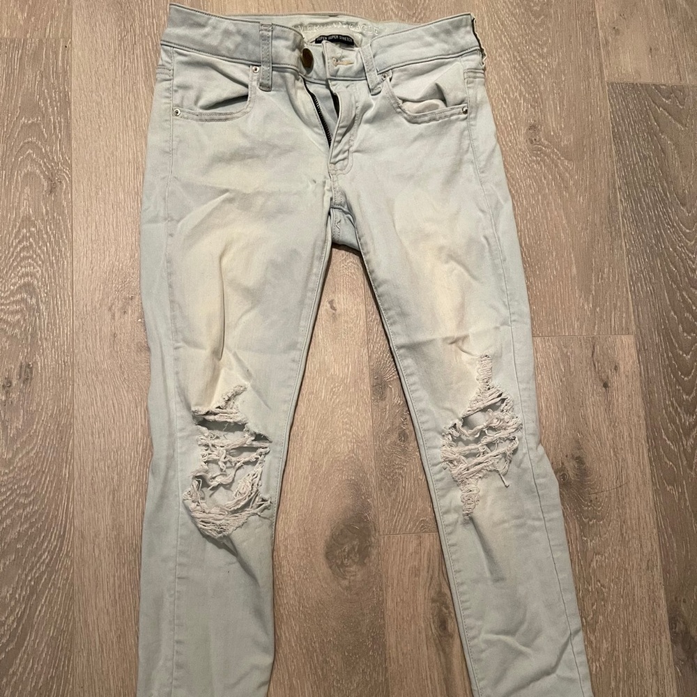 Super a stretch light wash destruct jeans